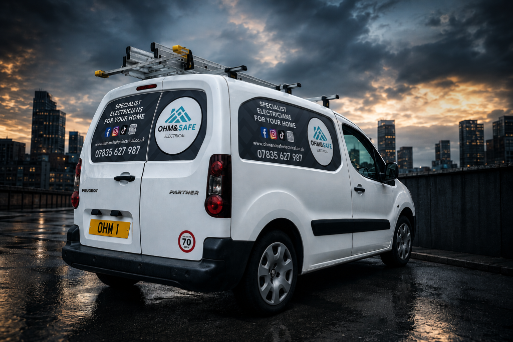 Ohm & Safe Electrical branded service van providing domestic electrical services across South London and Surrey